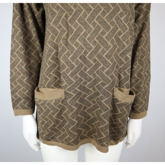 VINTAGE 80s WOMEN'S BROWN COLLARED SWEATER W/ POCKETS - DONNA TORAN - SIZE M - Picture 4 of 7